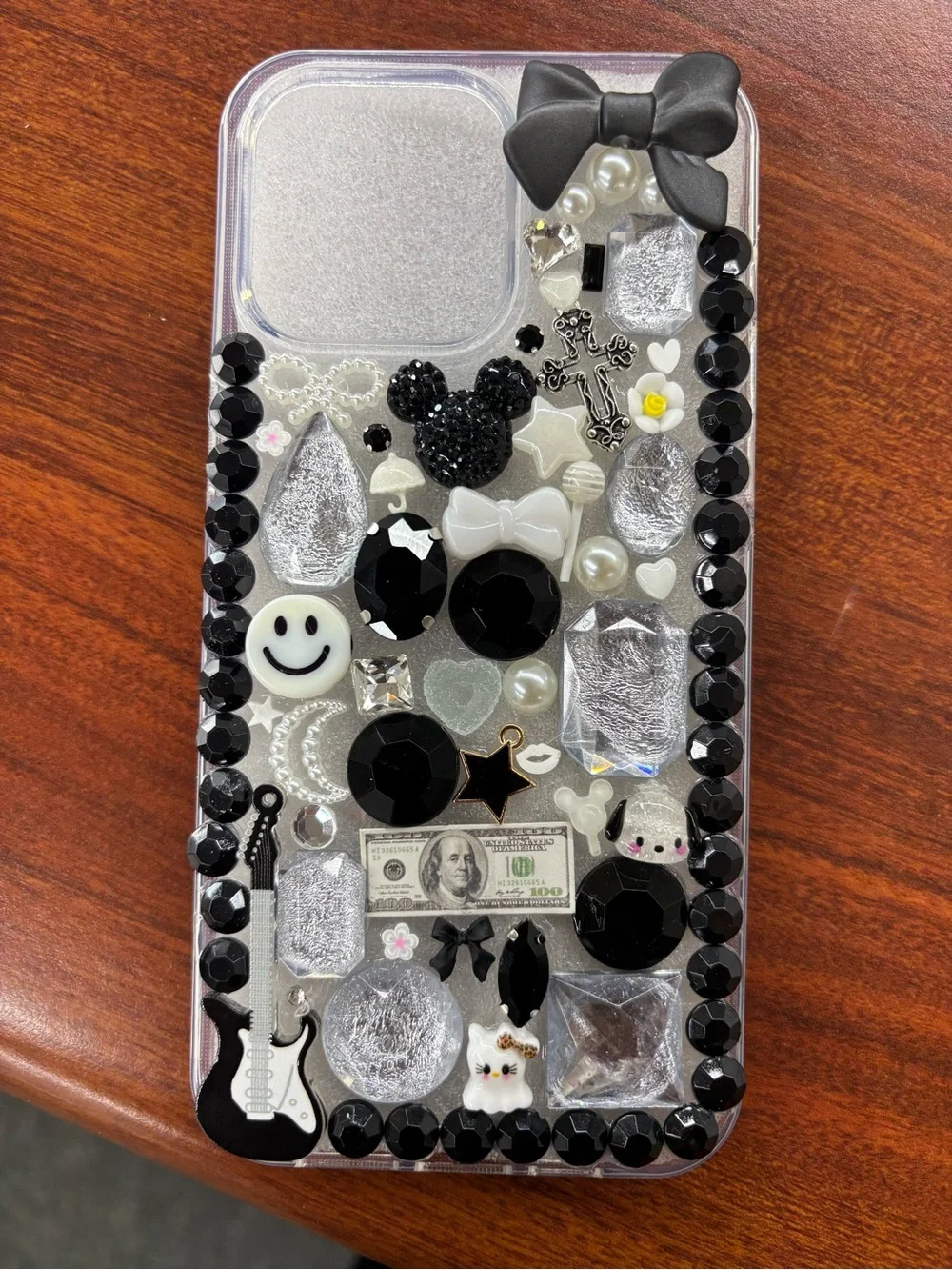 Apple Clear Phone Case with Lime Green Glitter Charms